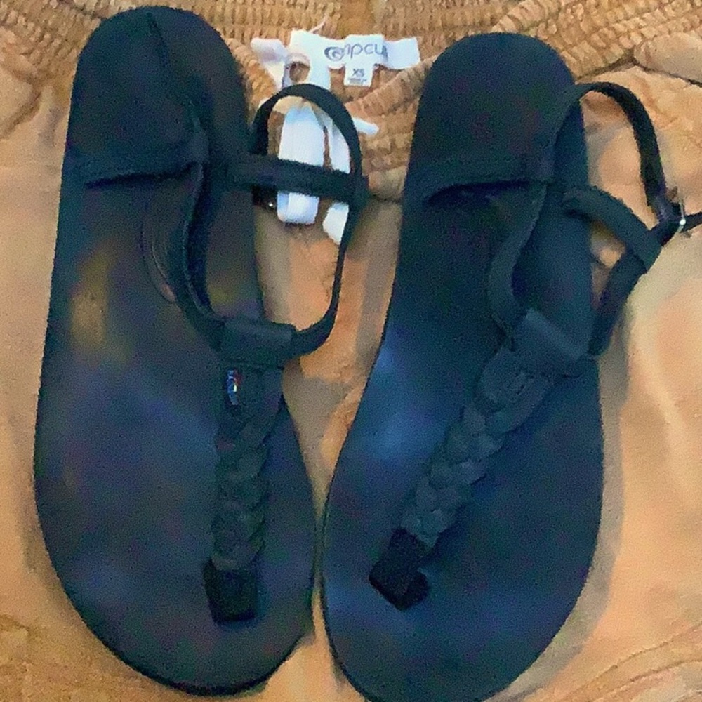 RAINBOW BLACK LEATHER THONG SNDALS W M EUC